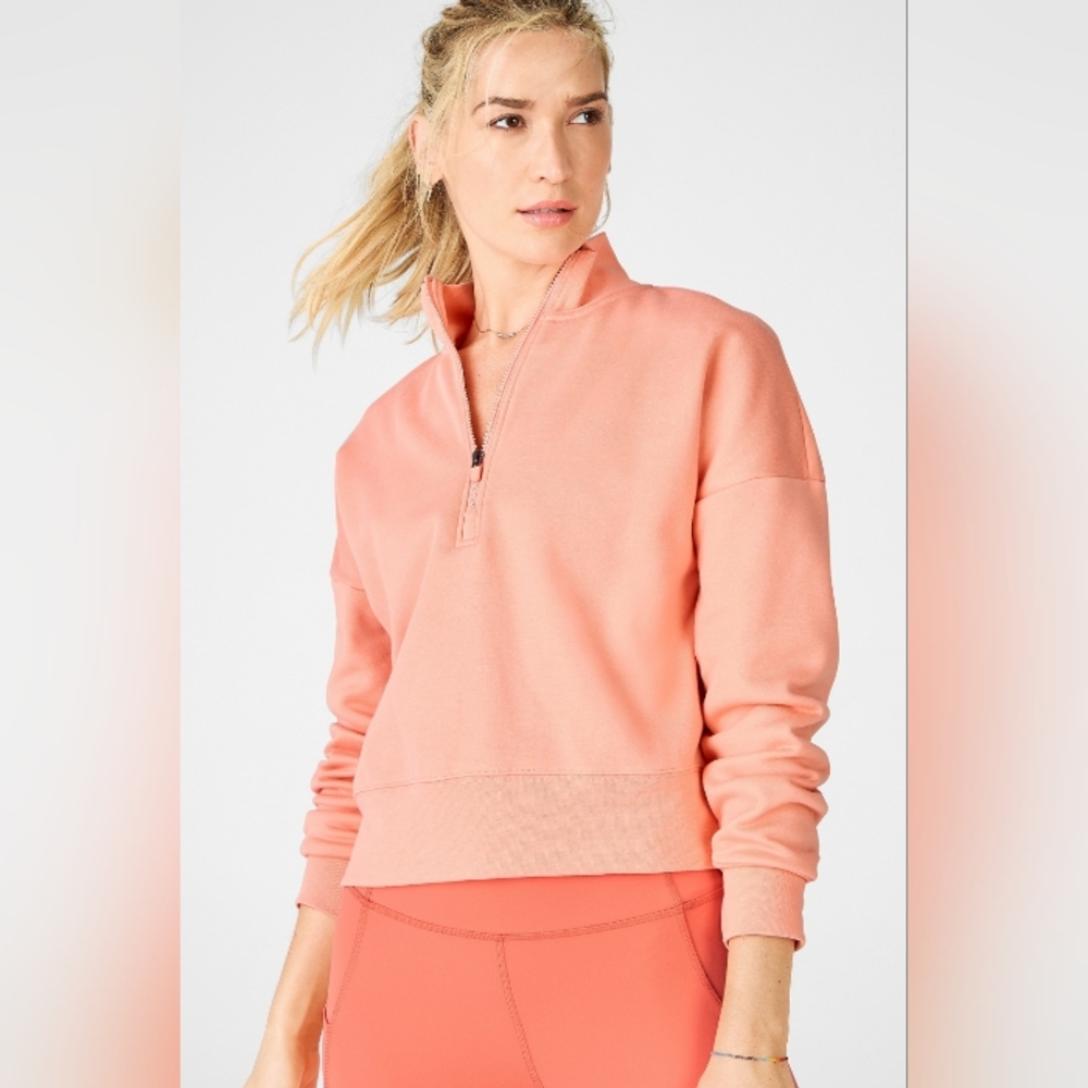 Fabletics Pink Catarina Mock Neck Half Zip Pullover Sweater Size M